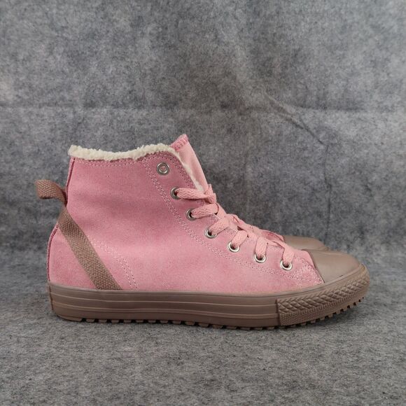 Converse Shoes Kids 6 Sneakers Chuck Taylor All Star Leather Faux Fur Pink Brown - Picture 2 of 12